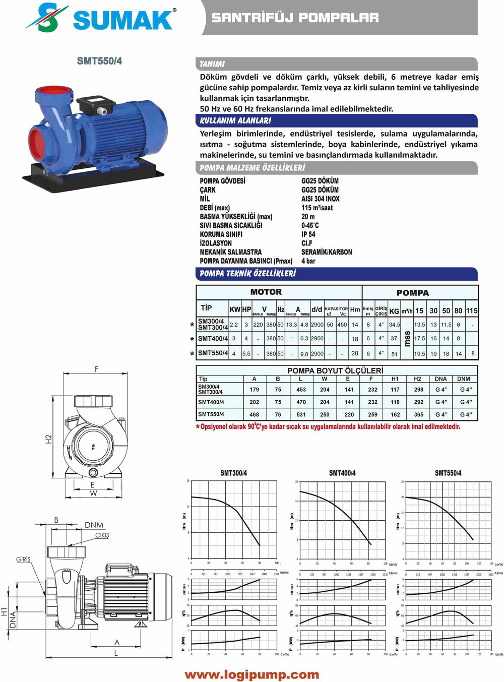 SUMAK SM300/4 Döküm Çarklı Santrifüj Pompa | 2.2 kW - 220 V