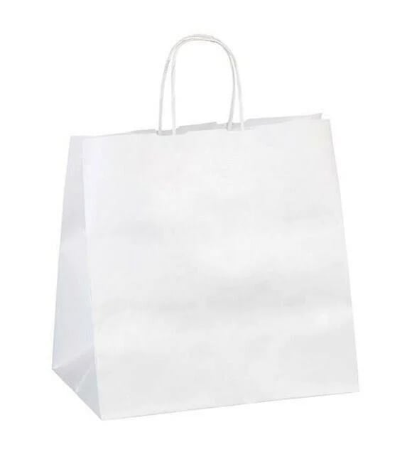 Burgu Saplı Beyaz Kağıt Çanta 32x20x32 50 Adet