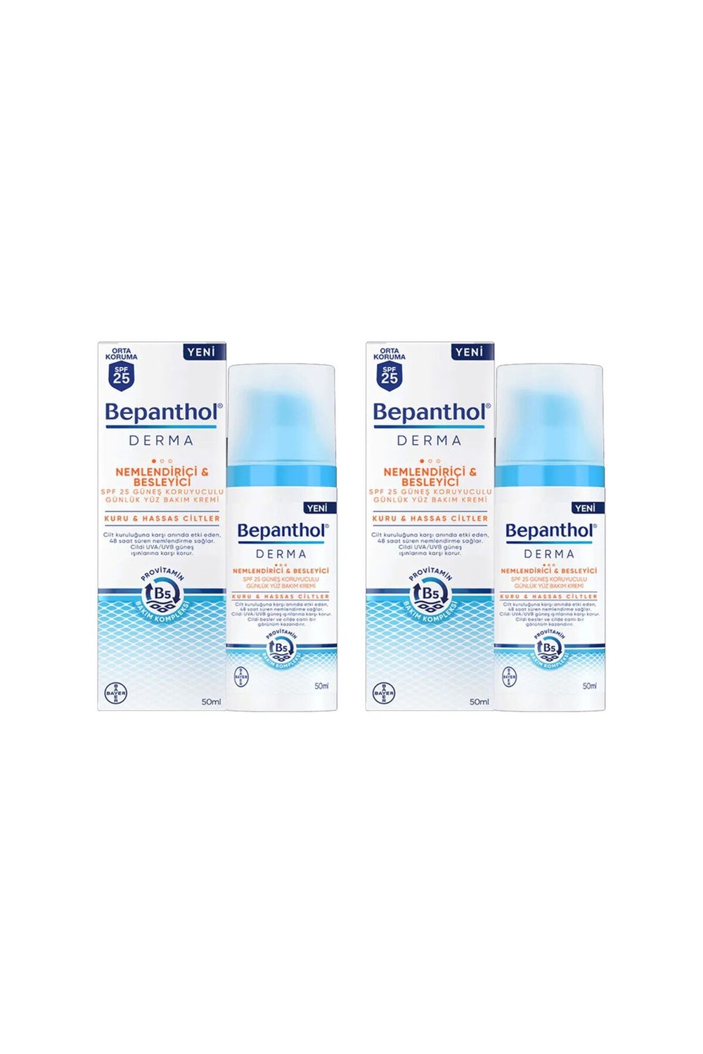 Bepanthol Derma Nemlendirici & Besleyici Spf 25 Günlük Yüz Kremi 50ml 2 Adet