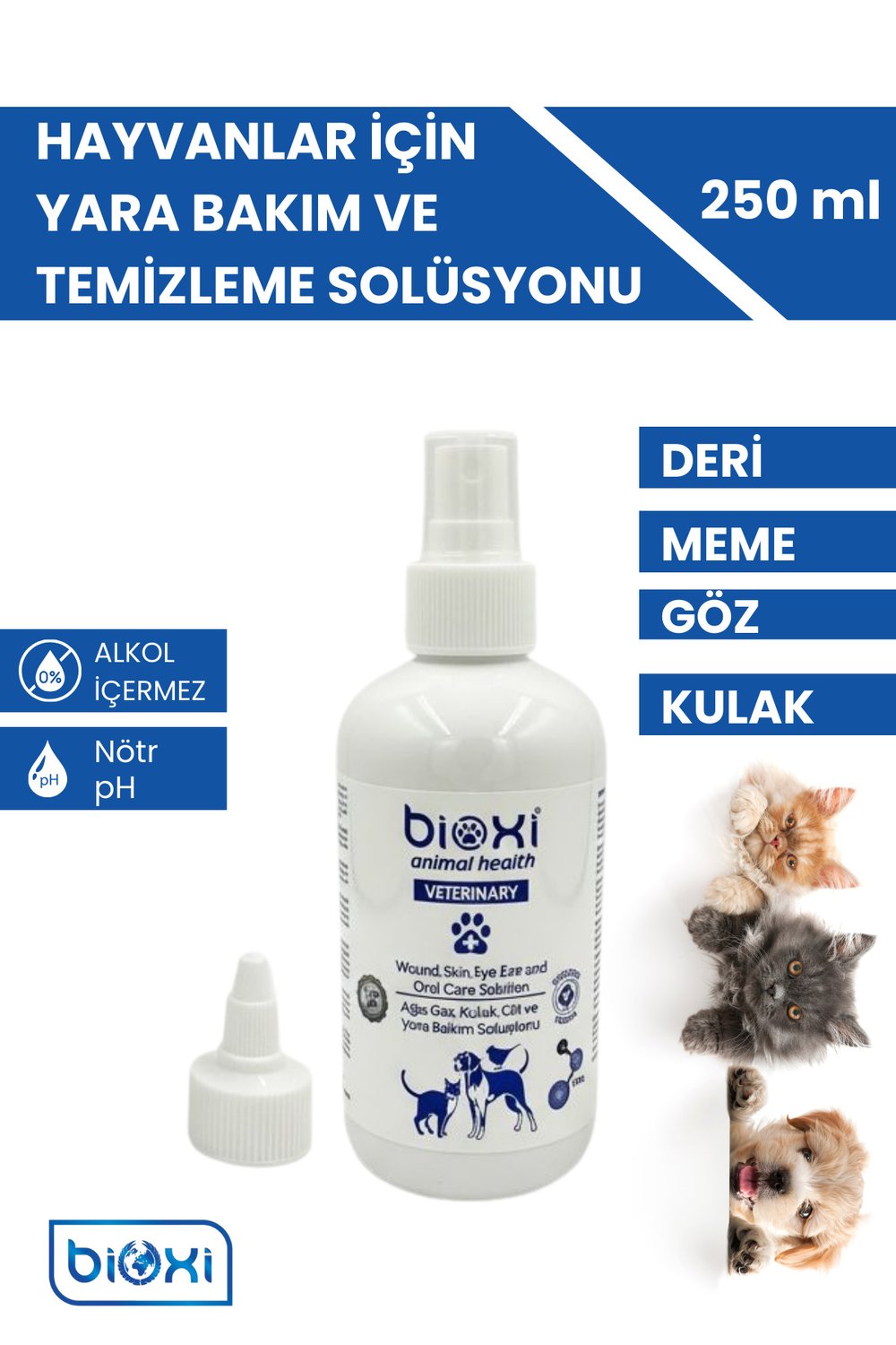 Bioxi ® Deri, Meme, Göz Ve Kulak Bakım Spreyi 250 ml | Hayvan Sağlığı Için Etkili Bakım