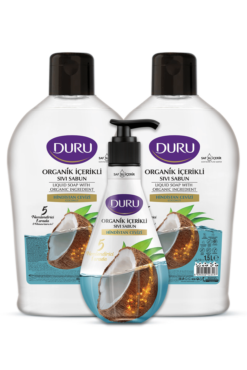 Duru Organik Hindistan Cevizi Sıvı Sabun 1500 ml x2 Adet + Duru Hindistan Cevizi 500 ml