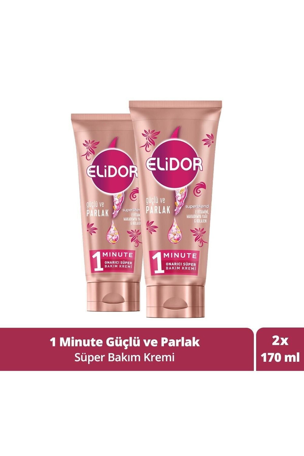 Elidor Superblend 1 Minute Süper Saç Bakım Kremi Güçlü Ve Parlak Pembe 170 ml x2 Adet