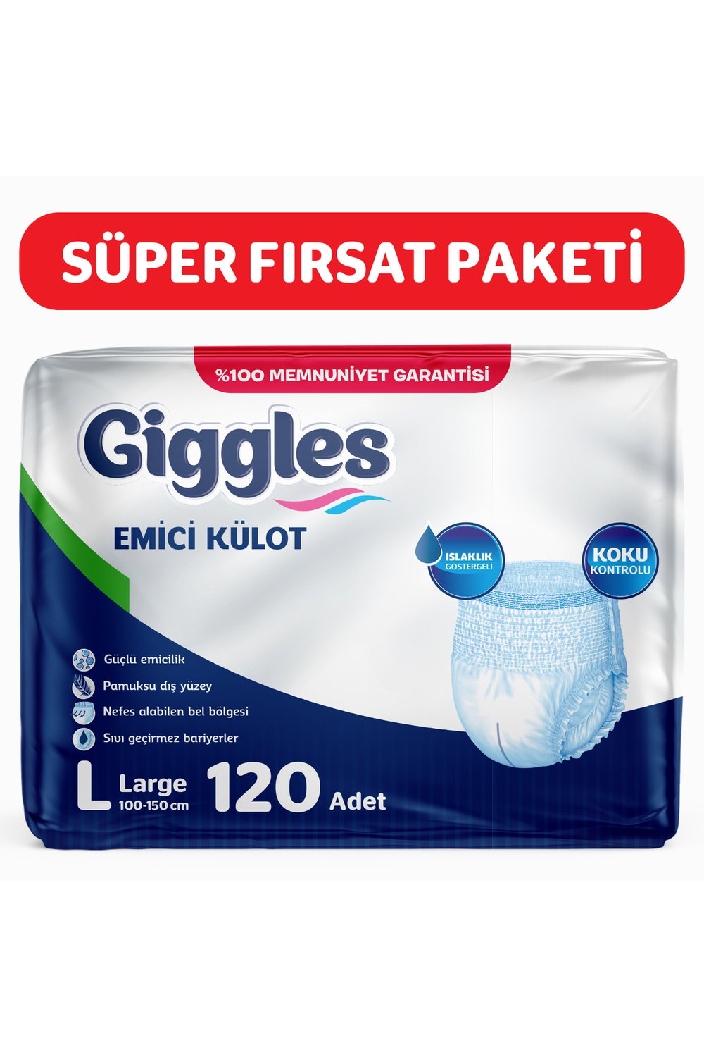 Giggles Külotlu Yetişkin Hasta Bezi Orta Boy L beden 30'lu x4 Adet
