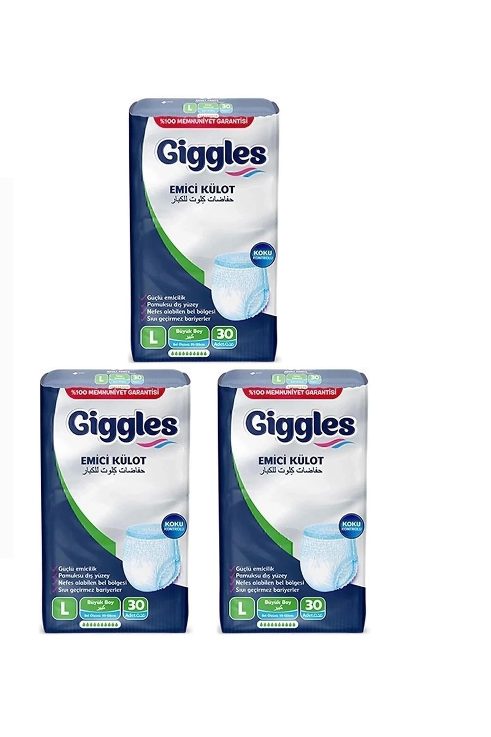 Giggles Külotlu Yetişkin Hasta Bezi Orta Boy L beden 30'lu x3 Adet