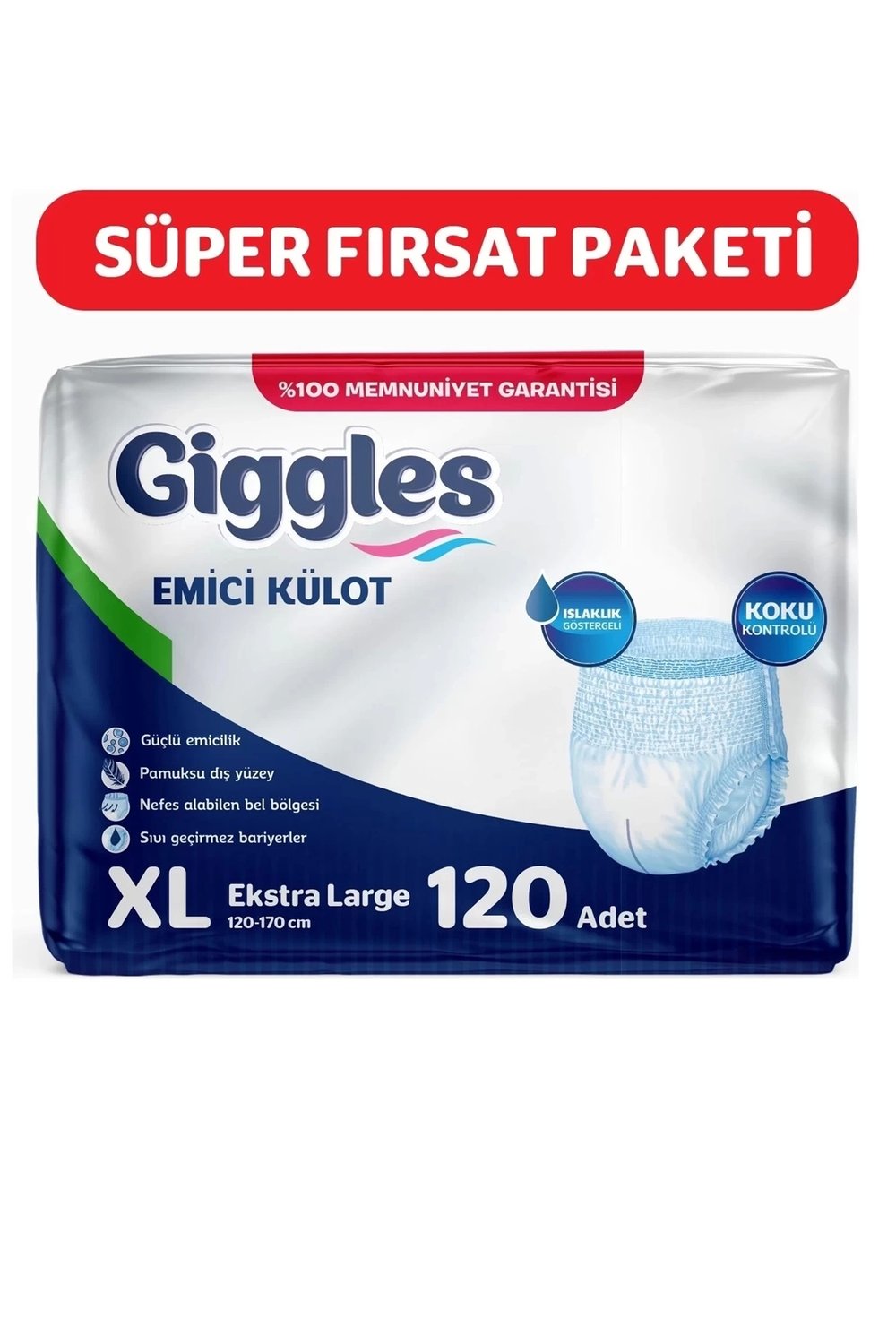 Giggles Külotlu Yetişkin Hasta Bezi Orta Boy XL beden 30'lu x4 Adet