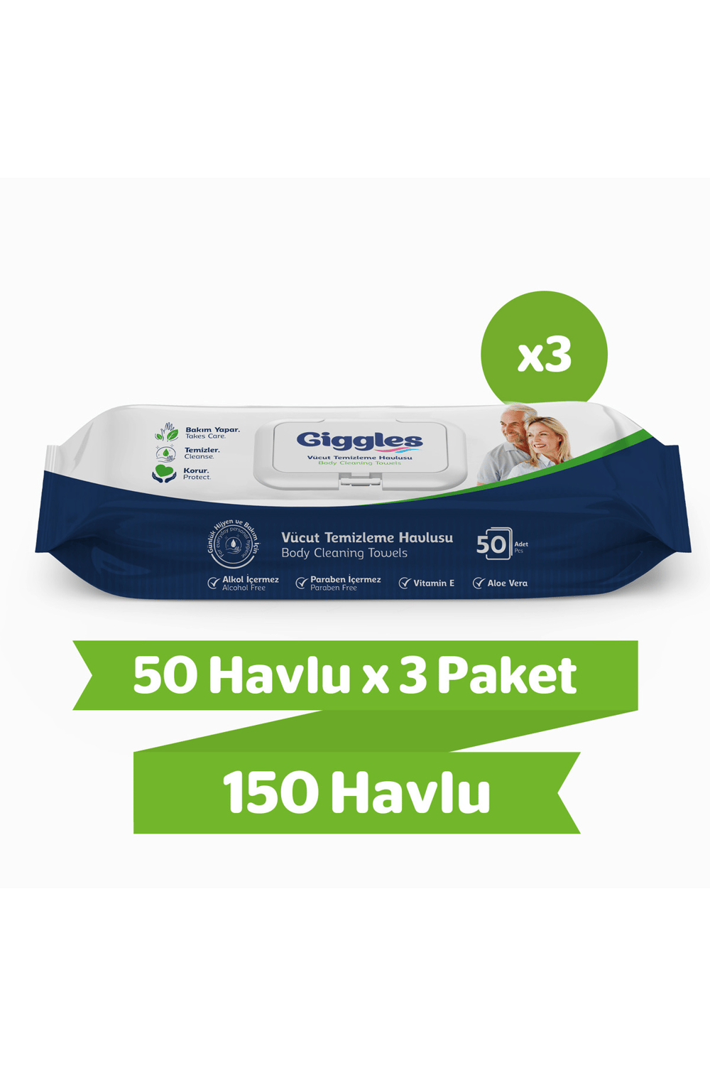 Giggles Vücut Temizleme Havlusu 50'li 3 Paket 150 Havlu