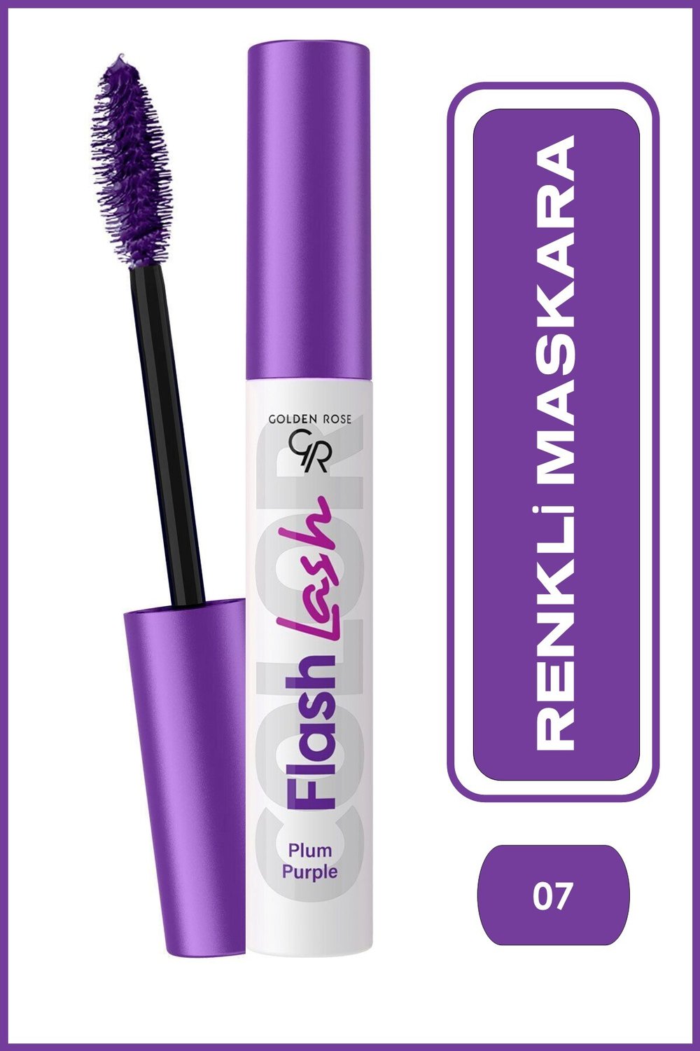 Golden Rose Suya Dayanıklı, Hacim Veren Flash Lash Renkli Maskara-07 Plum Purple -8691190515782