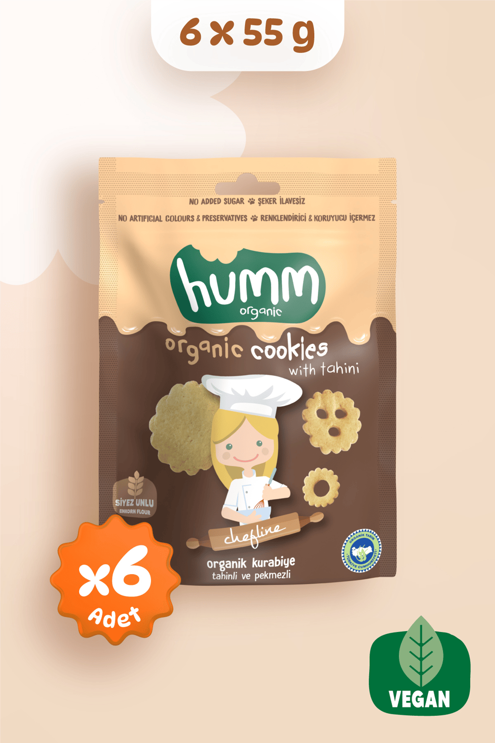 Humm Organic Organik Chefline Tahinli Pekmezli Vegan Kurabiye 55g X 6 Adet