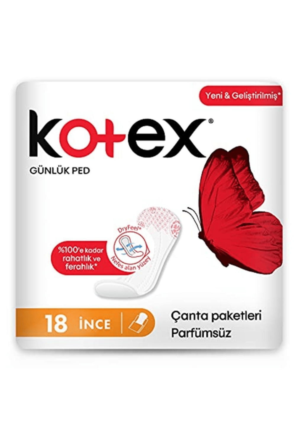 Kotex İnce Günlük Ped Parfümsüz 18 Li