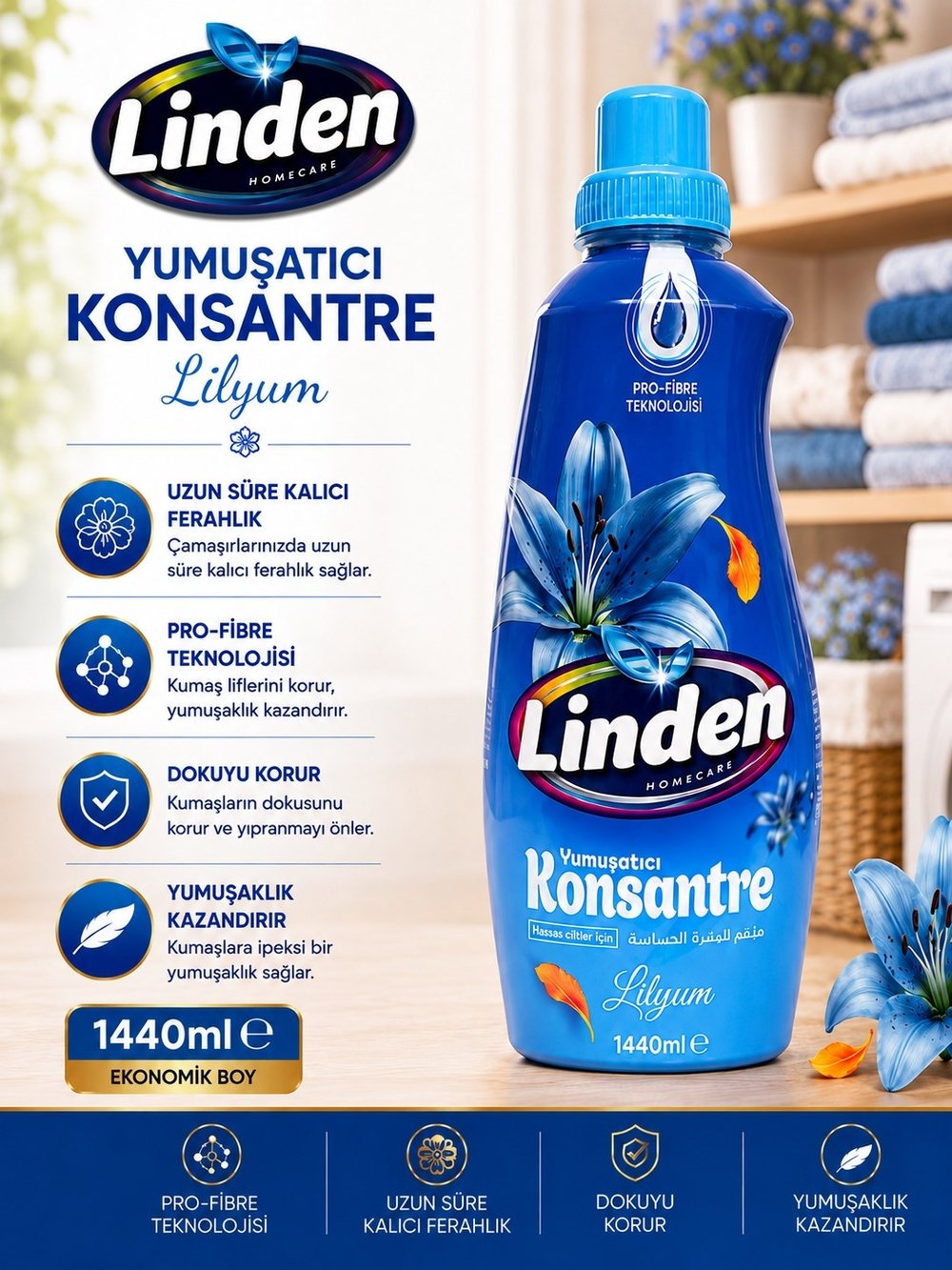Linden Konsantre Yumuşatıcı Lilyum 1440 ml 