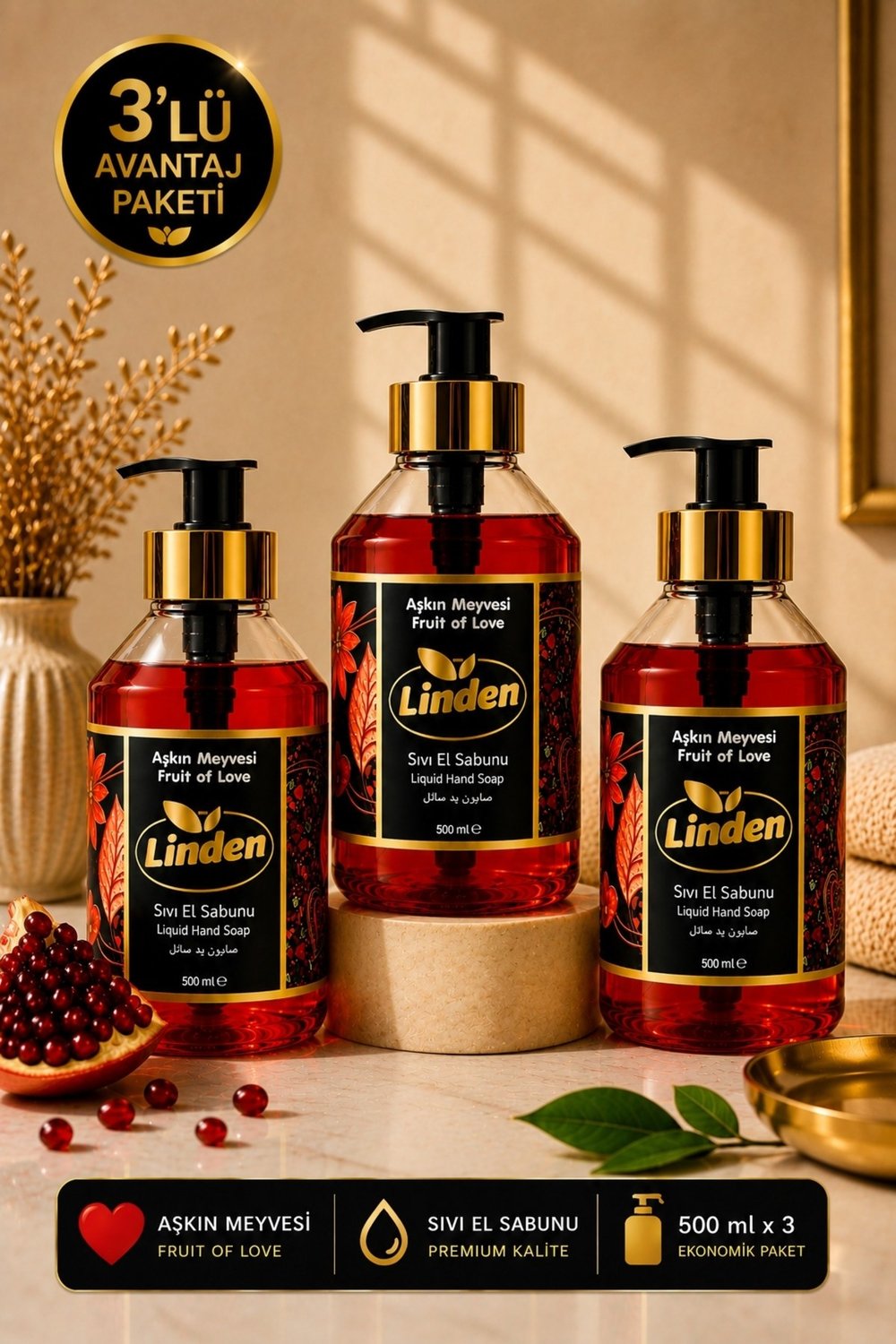 Linden Sıvı El Sabunu Aşkın Meyvesi 500 ml Fruit of Love x3 Adet