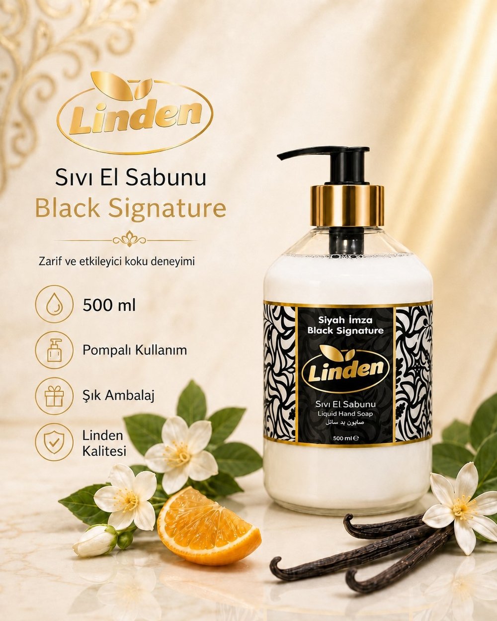 Linden Sıvı El Sabunu Siyah İmza 500 ml Black Signature 