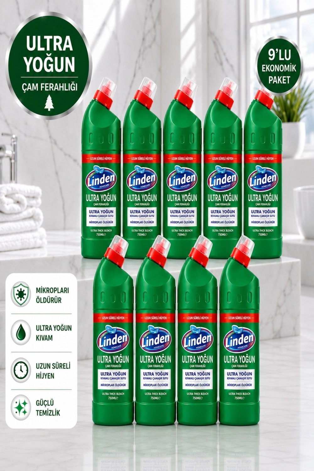 Linden Ultra Çamaşır Suyu Çam 750 ml x9 Adet