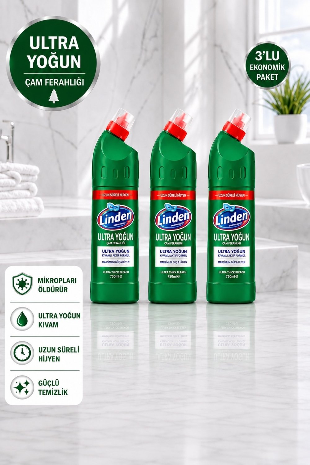 Linden Ultra Çamaşır Suyu Çam 750 ml x3 Adet