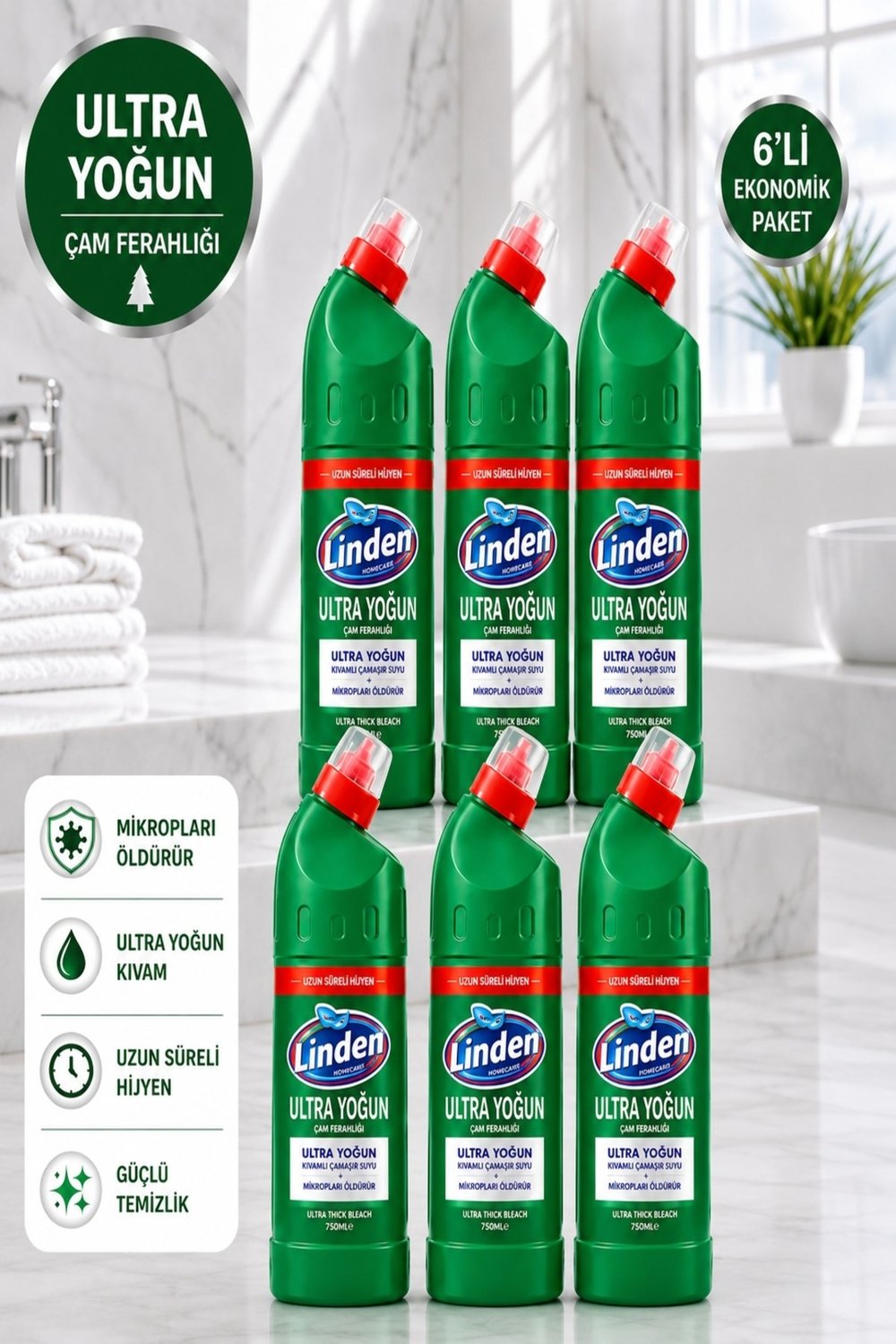 Linden Ultra Çamaşır Suyu Çam 750 ml x6 Adet