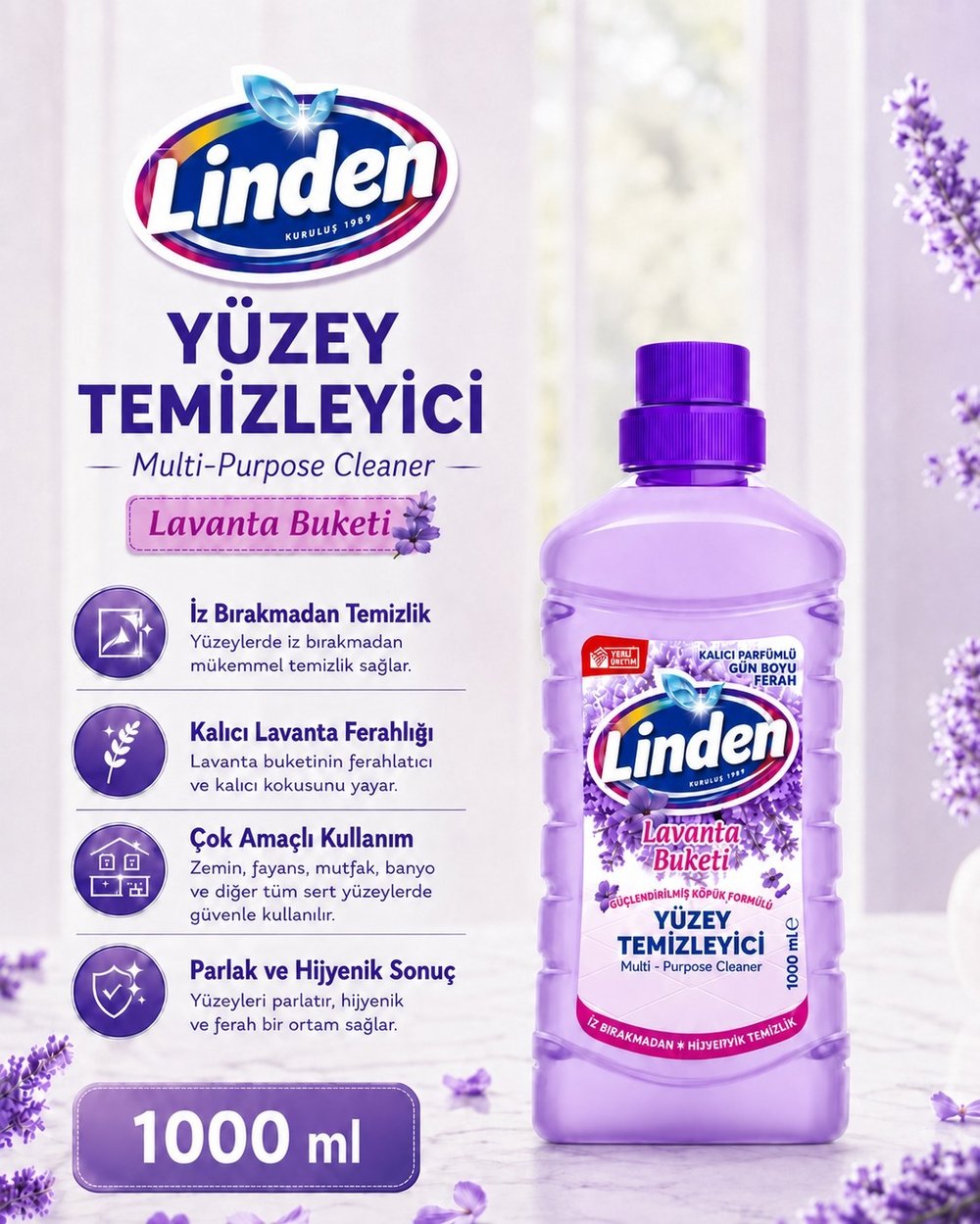Linden Yüzey Temizleyici Lavanta 1000 ml