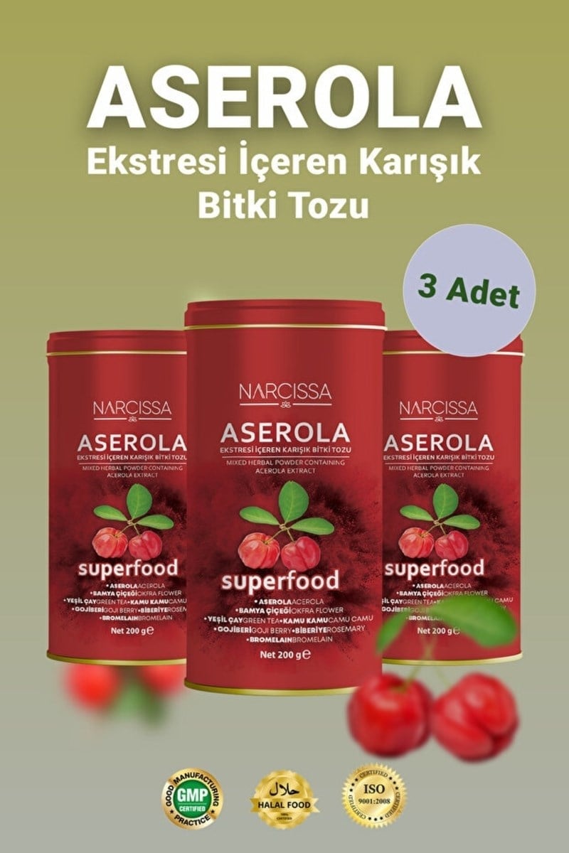 Narcissa Aserola Ekstresi içeren Karışık Bitki Tozu - Aserola Detoks Form Çayı 3 Adet