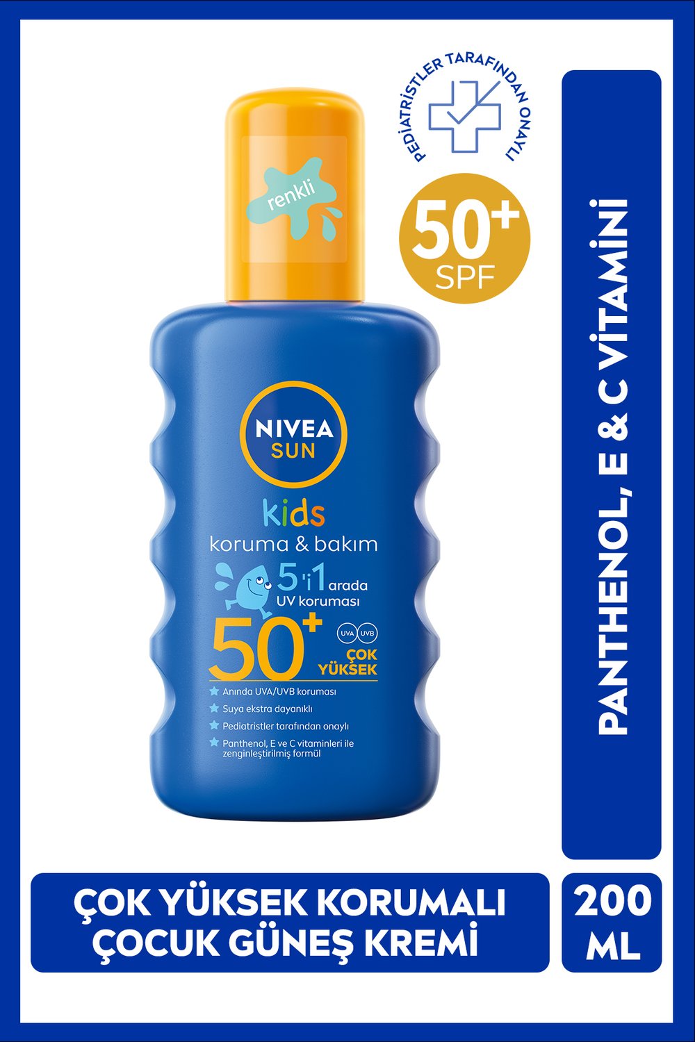 Nıvea SUN SPF50 Çocuklar İçin Güneş Koruyucu Vücut Spreyi 200ml, Anında UVA Koruması, 5i 1Arada Bakım, Nem