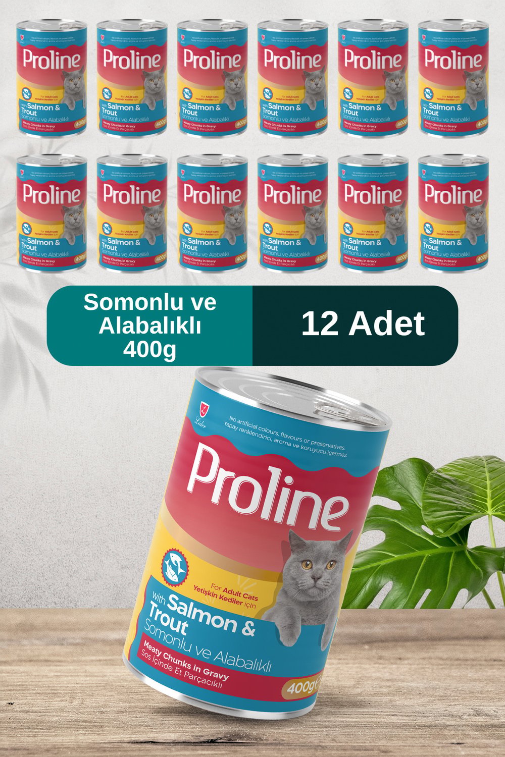 Pro Line (Gölge Av) Somonlu ve Alabalıklı Yetişkin Kedi Konservesi Yaş Mama 400 Gr*12 Adet