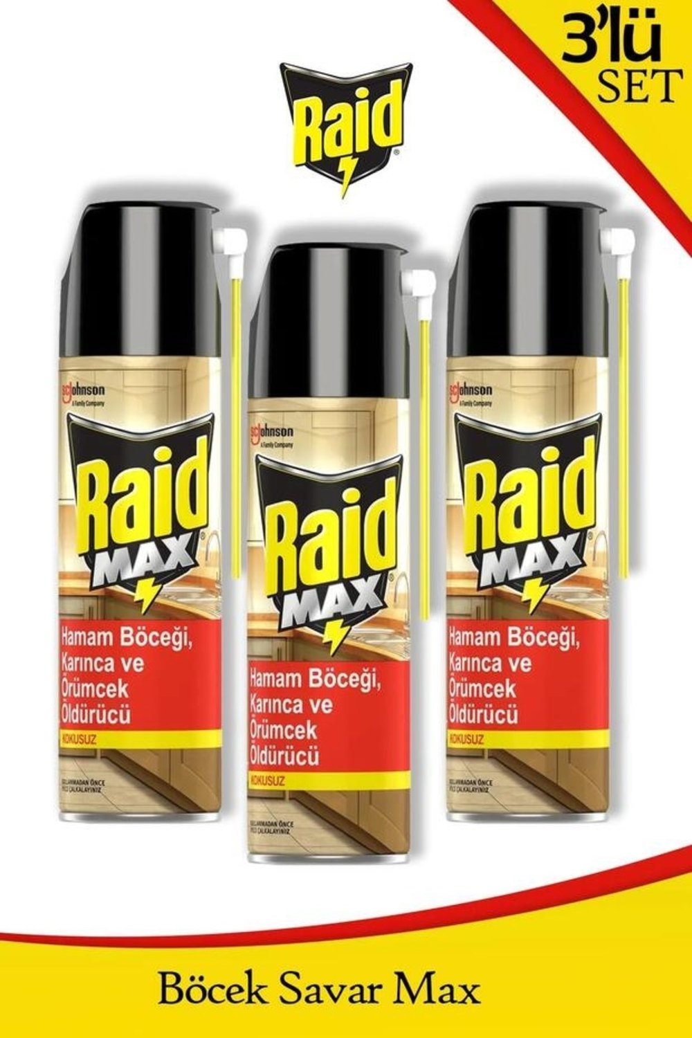 Raid Böceksavar Max Hamamböceği, Örümcek ve Karıncalara Karşı Etkili 300 ml x 3 Adet