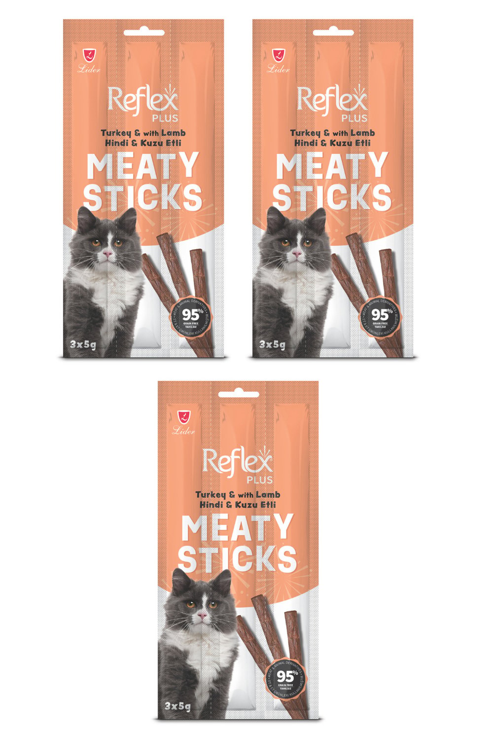 Reflex Tahılsız Kuzu Eti Ve Kedi Çimli Stick Kedi Ödül Maması 5 gr 3 Paket