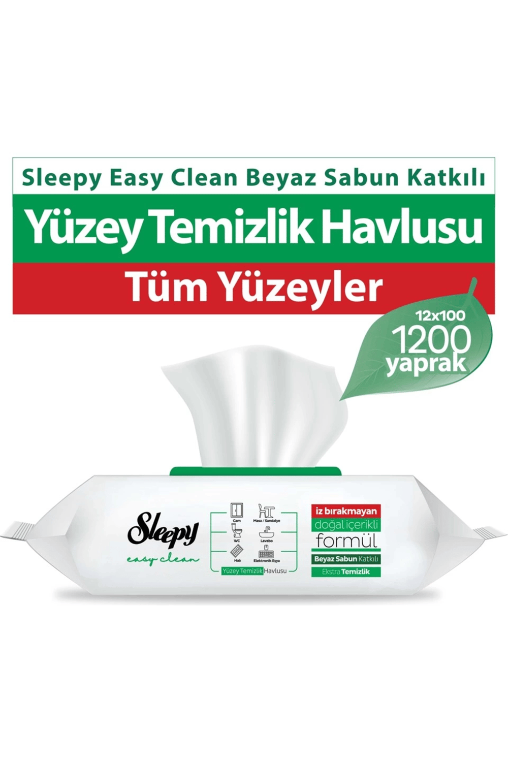 Sleepy Yüzey Temizlik Havlusu Beyaz Sabun (Yeşil)  100 Yaprak x12 Adet