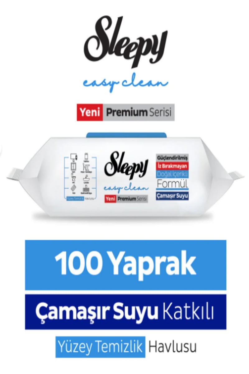Sleepy Yüzey Temizlik Havlusu Çamaşır Suyu (Mavi) 100 Yaprak x5 Adet