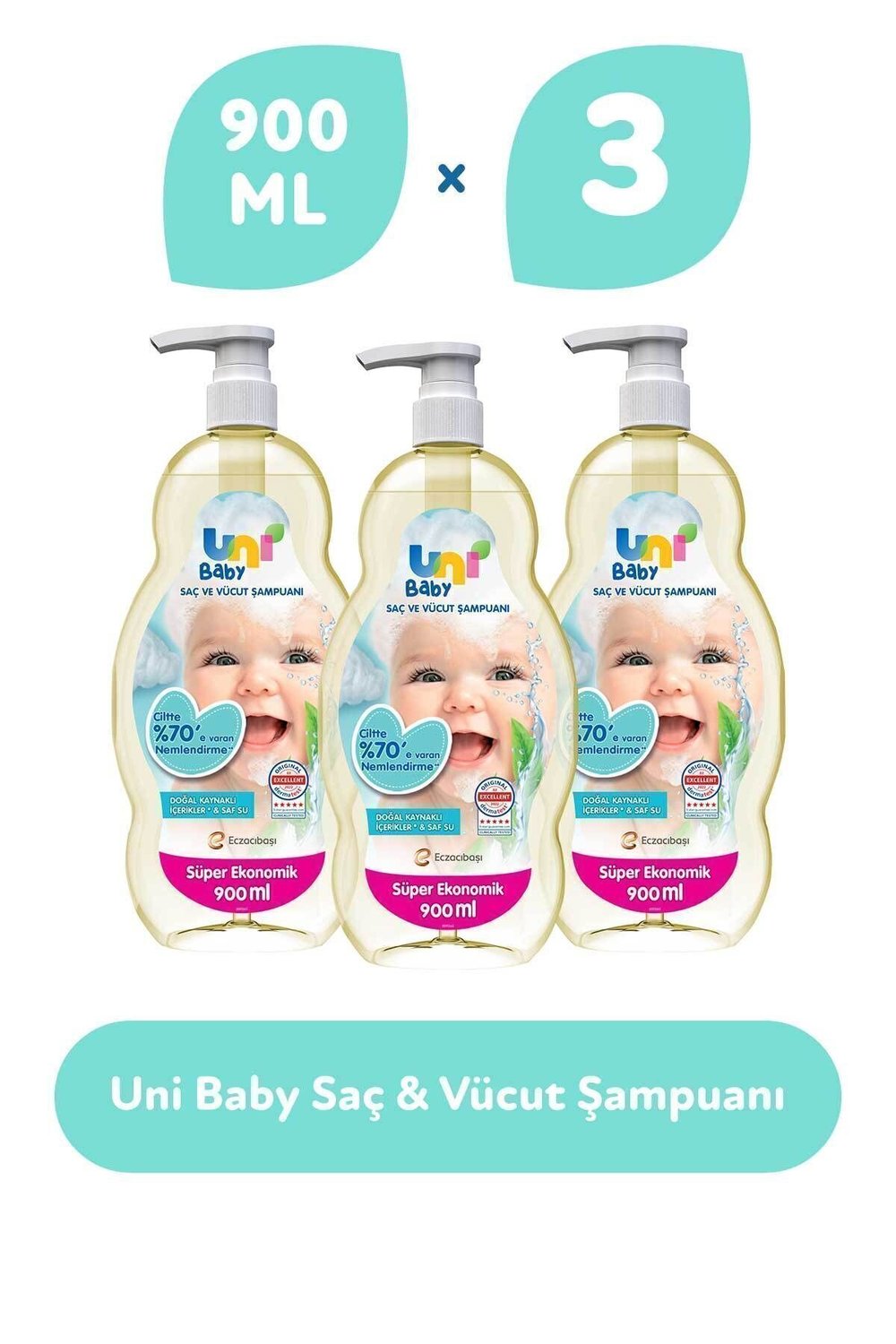 Uni Baby Saç Ve Vücut Şampuanı 900 ml x3 Adet