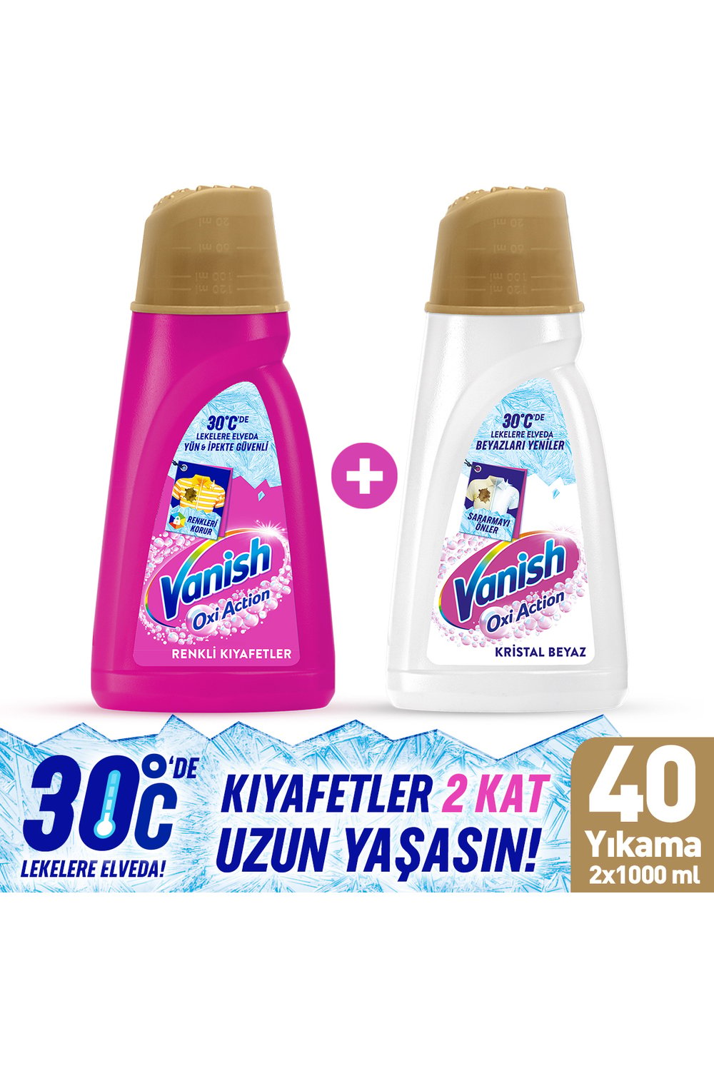 Vanish Oxi Action Multipower Beyazlar Gold 1000 ml + Pembe Gold 1000 ml Sıvı Deterjan Güçlendirici ve Leke Çıkarıcı 