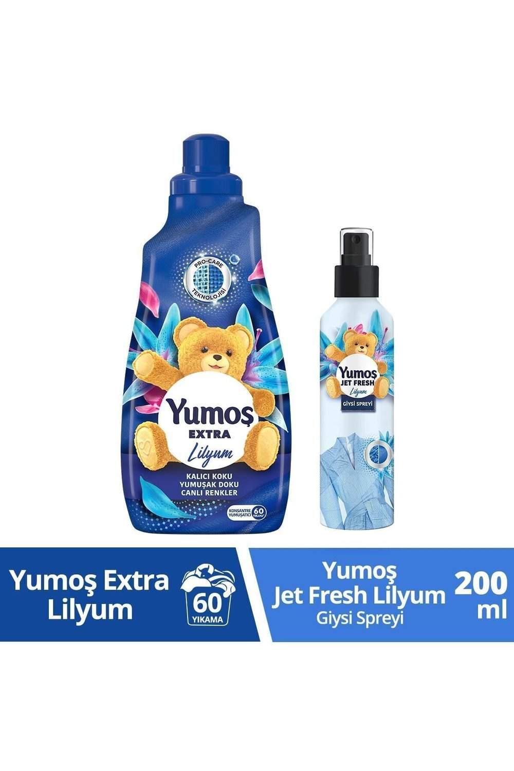 Yumoş Çamaşır Yumuşatıcısı Lilyum 1440 ml + Yumoş Jet Fresh Sprey Lilyum 200 ml