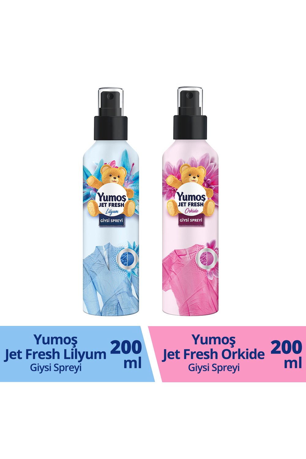 Yumoş Jet Fresh Giysi Spreyi Lilyum 200 ml + Yumoş Jet Fresh Giysi Spreyi Orkide 200 ml