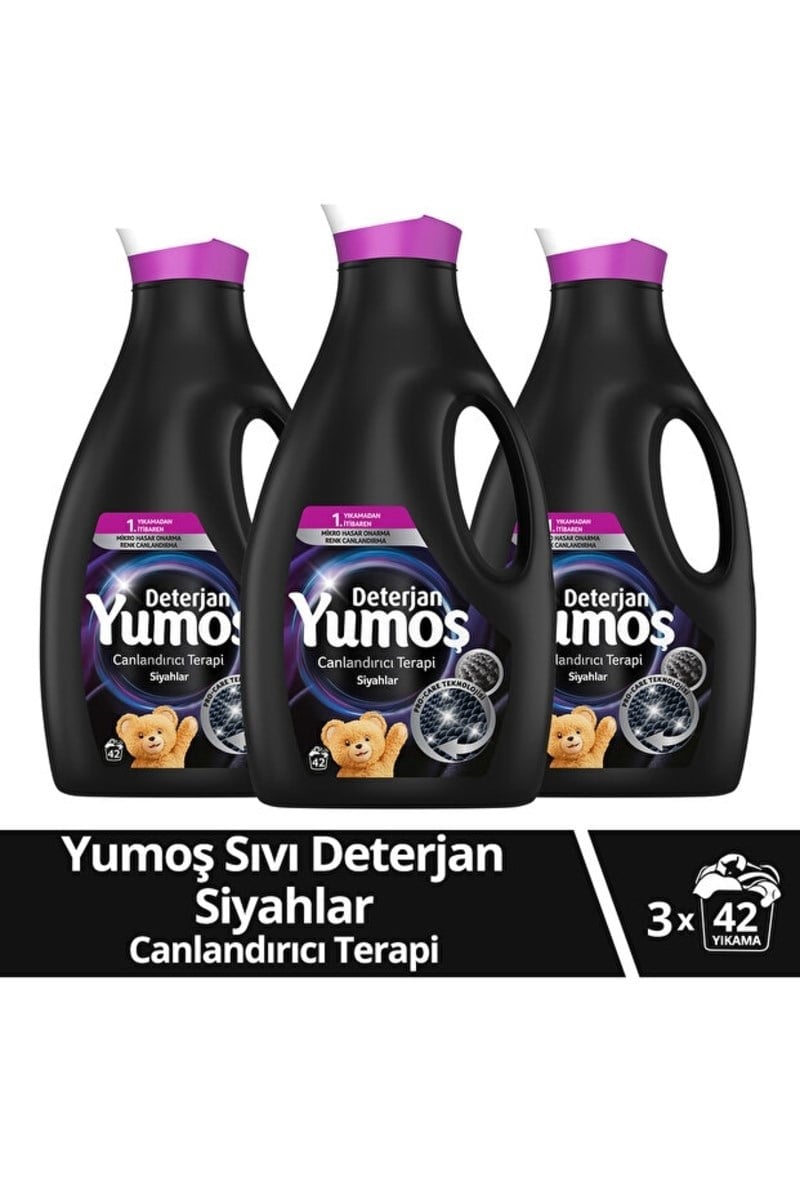 Yumoş Sıvı Bakım Çamaşır Deterjanı Siyah Ve Koyu Renkli Giysiler Için 2500 ml x3 Adet