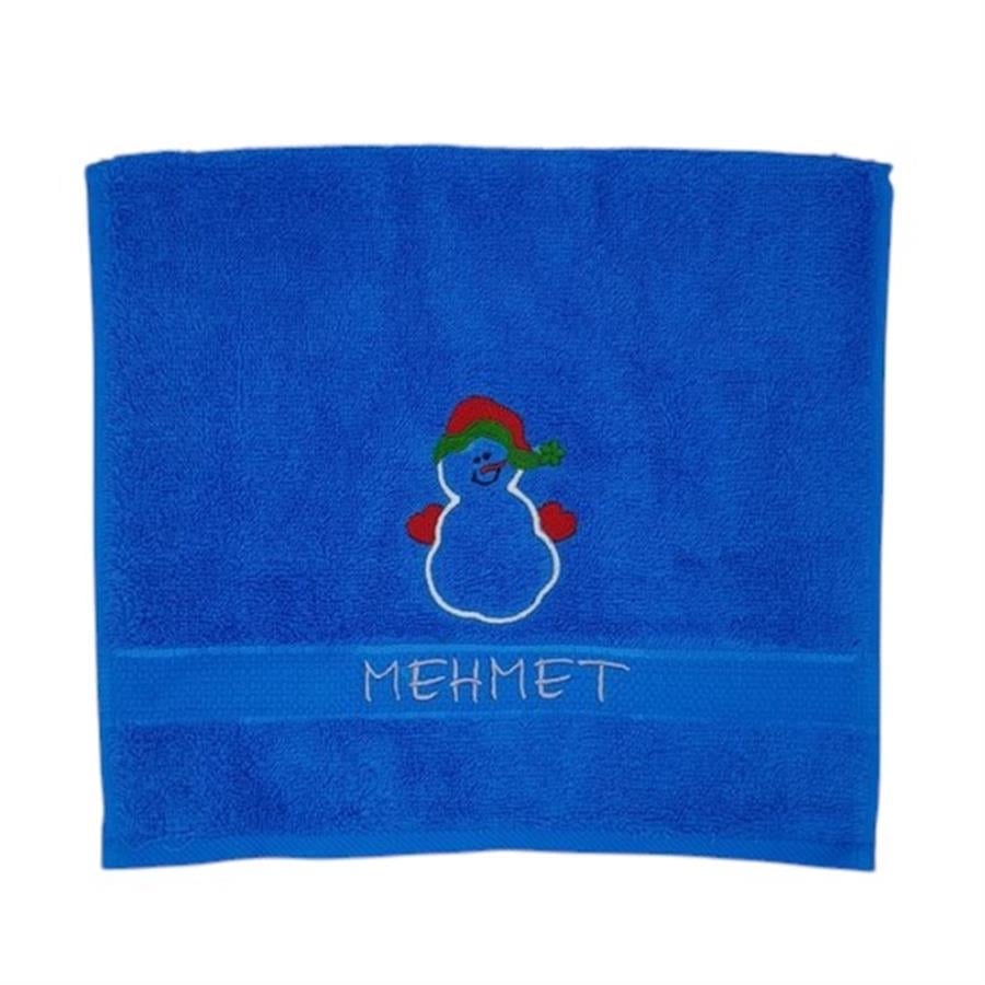 İsimli Yılbaşı Havlusu 2 li Set Kardan Adan Gri Mavi 30x50cm