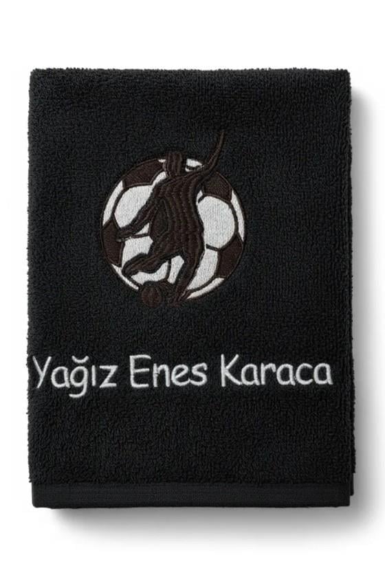 Kişiye Özel İsimli Futbolcu Nakışlı Antrenman Havlusu – Antrasit Sporcu El Havlusu 50x90 cm 