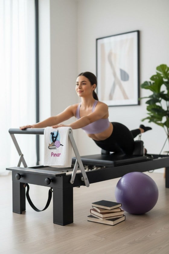 Kişiye Özel Nakışlı Pilates Temalı Spor ve Fitness Antreman Havlusu 50x90 cm  
