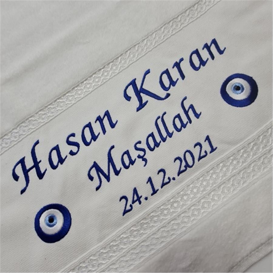 Nazar Boncuklu Maşallah Havlu 50x90 Beyaz