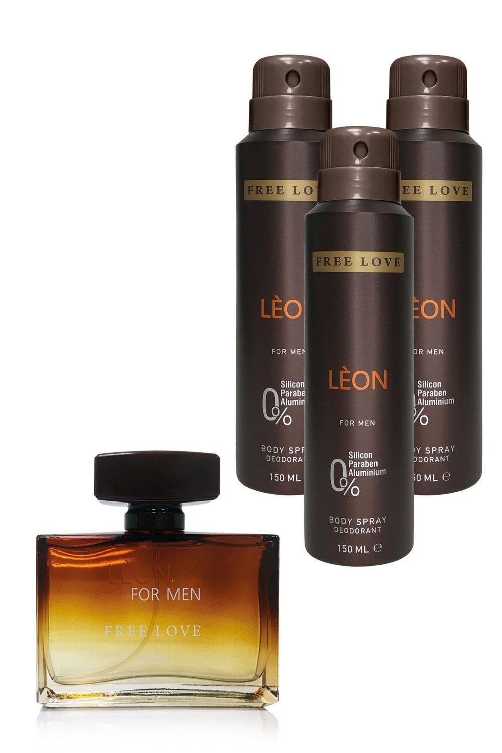 Free Love Leon EDP Erkek Parfüm 100 ml ve Deodorant 150 ml 3 Adet