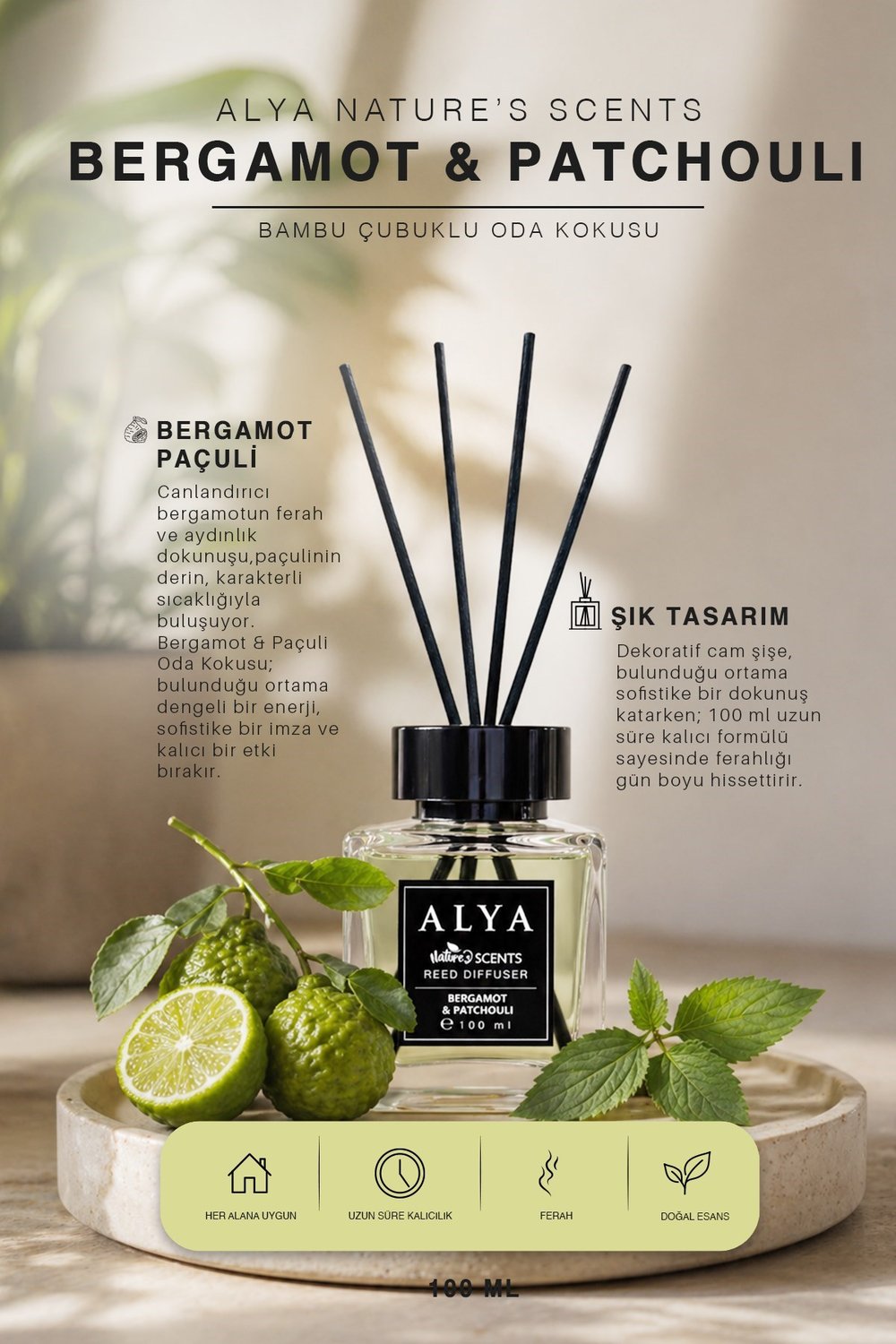 Natures Scents Bergamot & Patchouli Bambu Çubuklu Oda Kokusu - Bergamot & Paçuli Kokusu