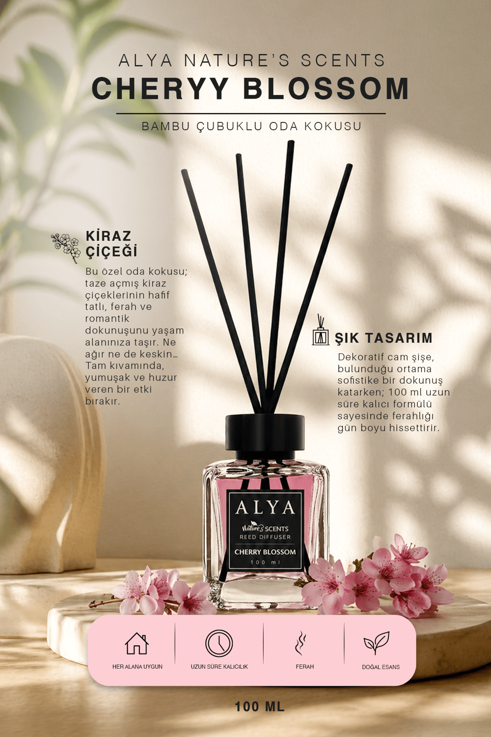 Natures Scents Cherry Blossom Bambu Çubuklu Oda Kokusu- Kiraz Çekirdeği Kokusu