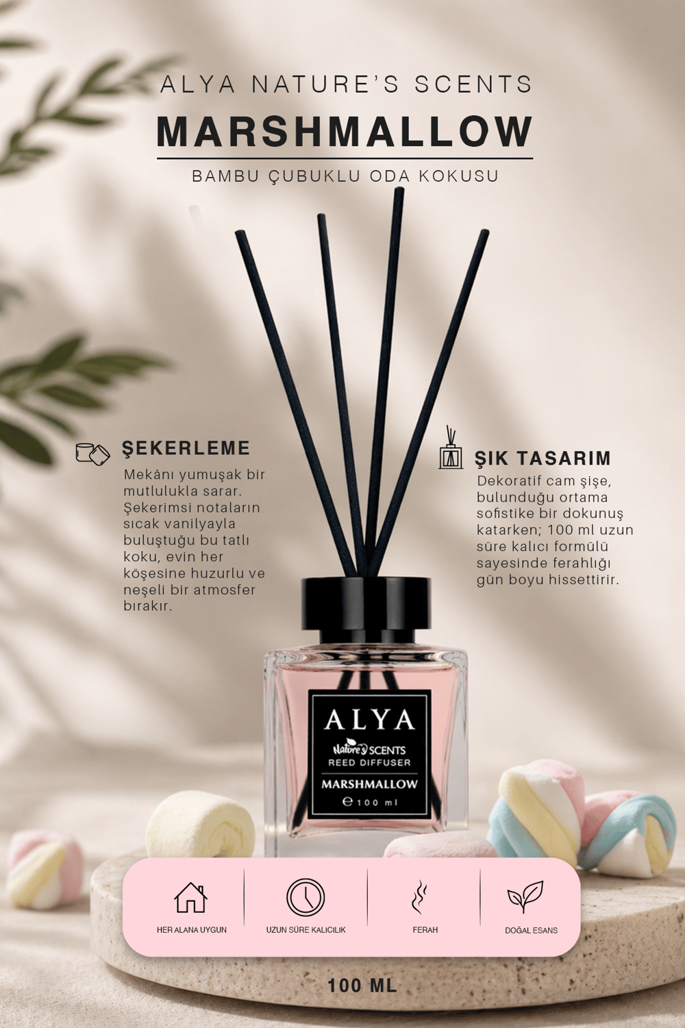 Natures Scents Marshmallow Bambu Çubuklu Oda Kokusu