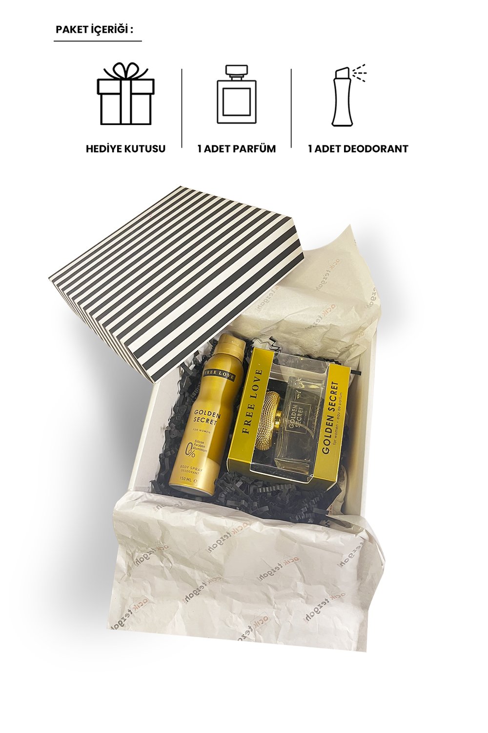 Özel Gün Hediye Kutulu Golden Secret EDP Kadın Parfüm 100 ml ve Deodorant 150 ml