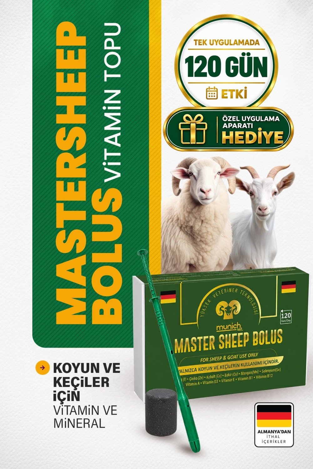 Munich Vet Master Sheep Koyun Keçi Bolusu 12 adet Yutturma Aparatı HEDİYE