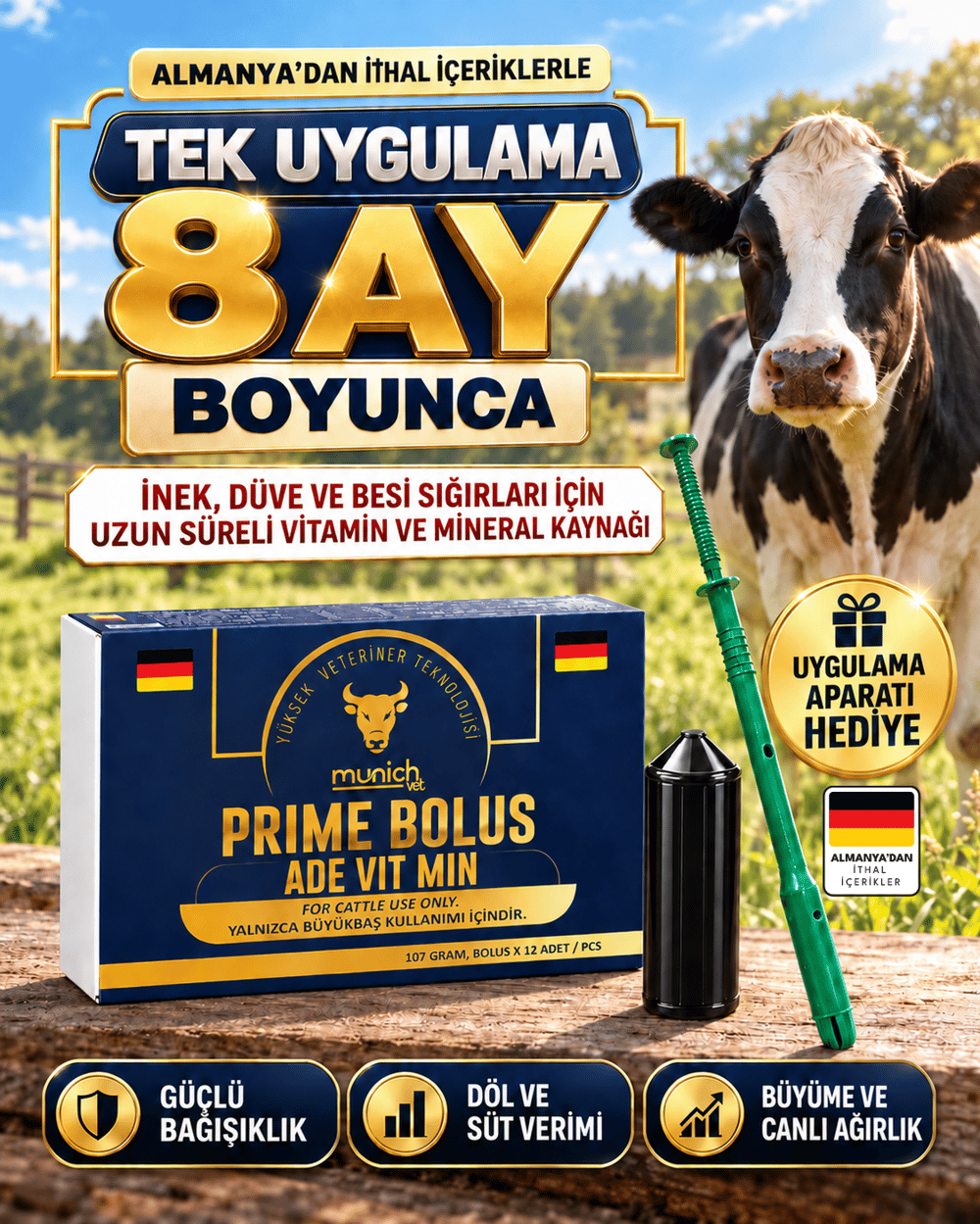 Munich Vet Prime Bolus ADE VİT MİN 12 adet Yutturma Aparatı HEDİYE