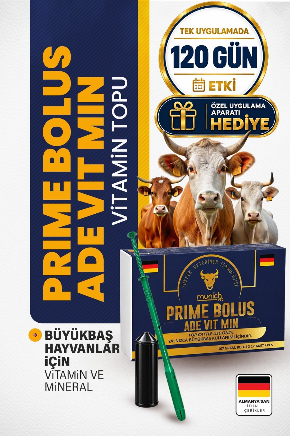 Munich Vet Prime Bolus ADE VİT MİN 12 adet Yutturma Aparatı HEDİYE