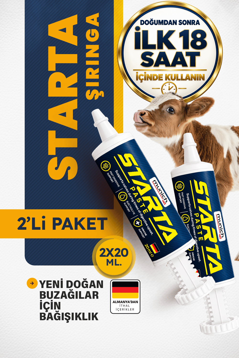 Munich Vet Starta Yeni Doğan Buzağı Şırıngası 2 adet
