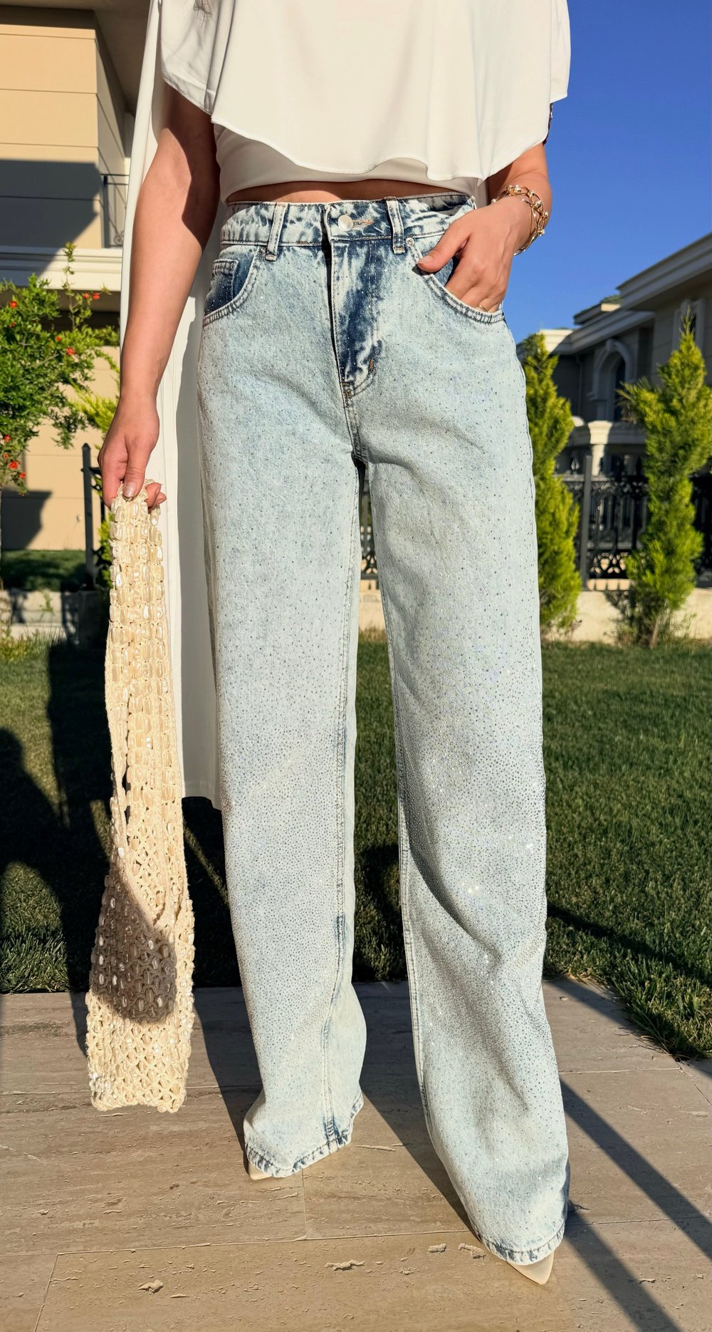 Taşlı Denim Pantolon