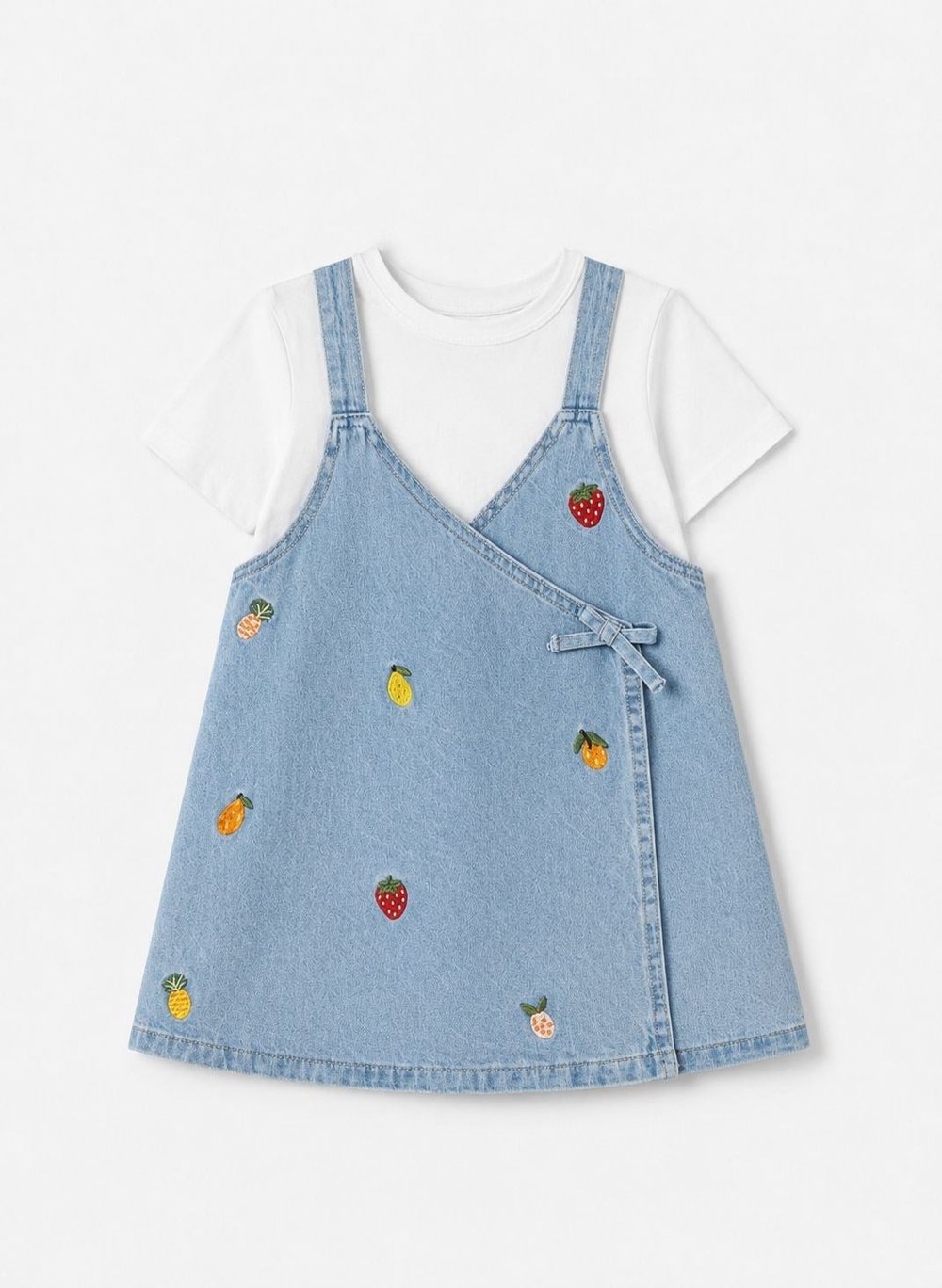 Fruit Desenli Kız Çocuk Denim Elbise 2-7 Yaş | Pamuk Kot Şık Elbise