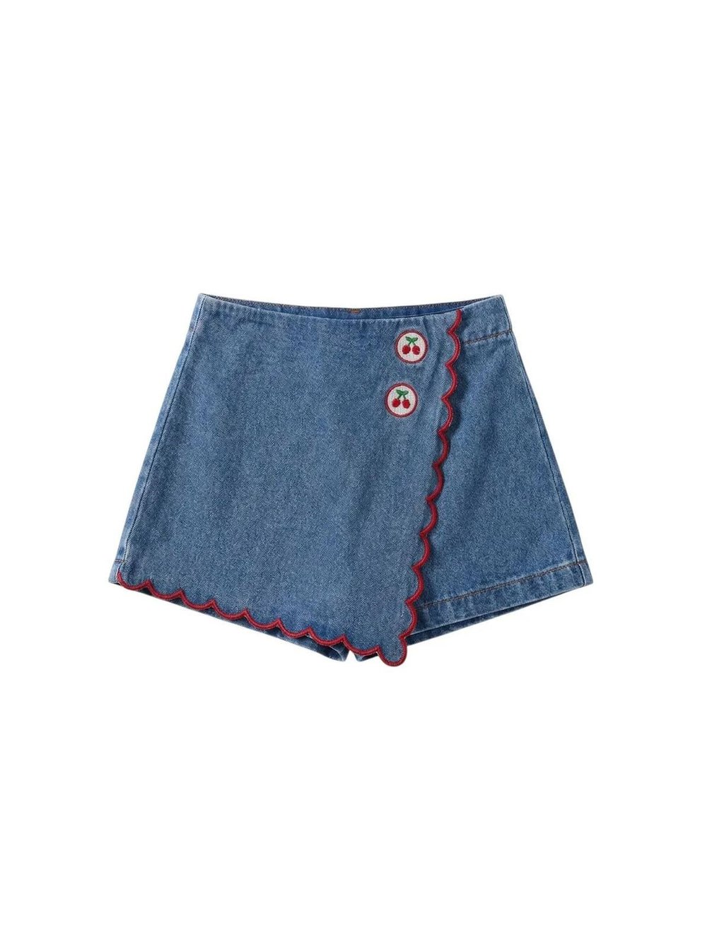 Kiraz Desenli Denim Şort Etek Kız Çocuk Yazlık Şık Model