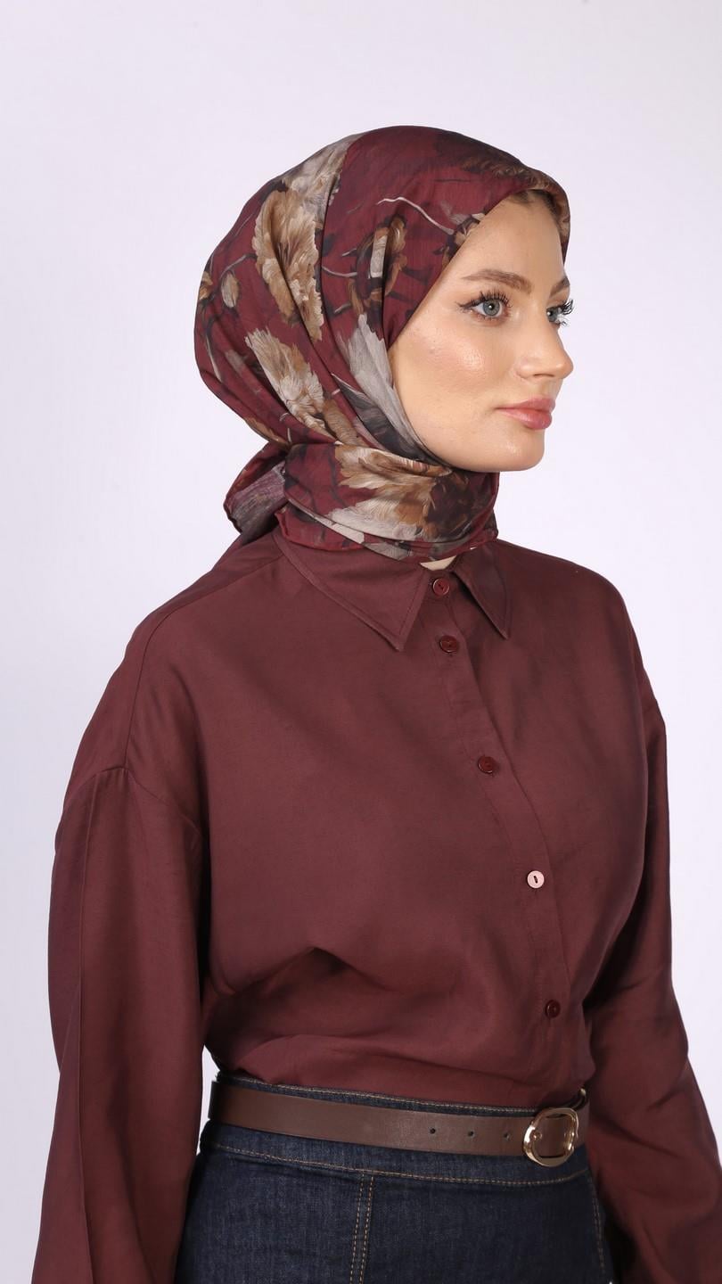 CARNATION FLOWER DESEN EŞARP BORDO