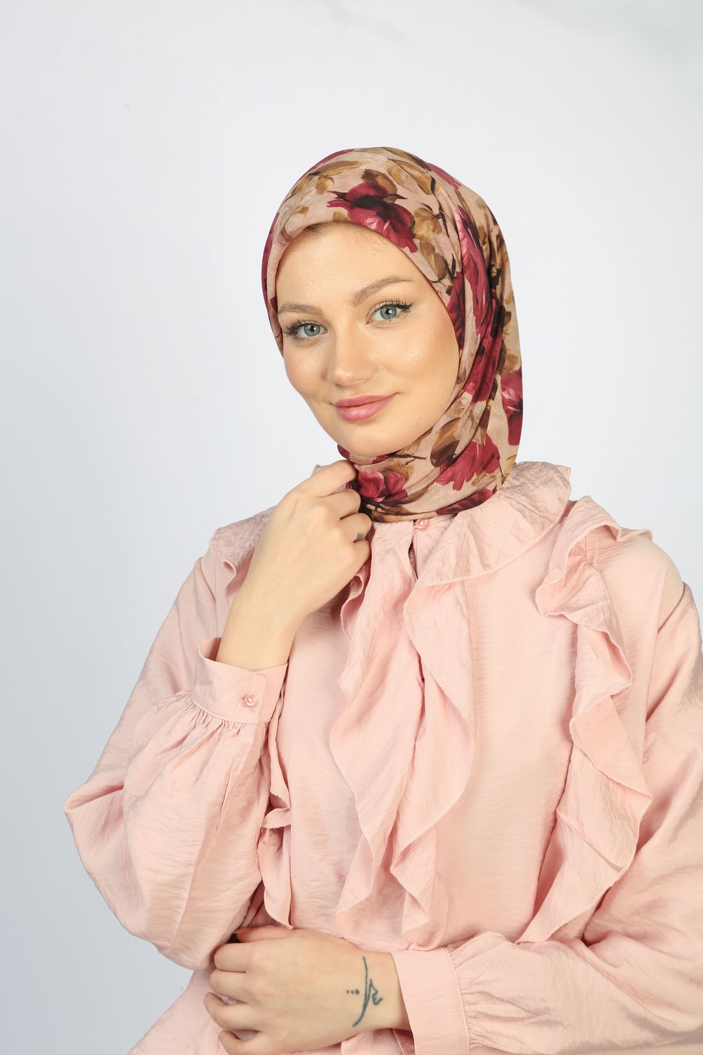 EARTHY FLORAL EŞARP PEMBE